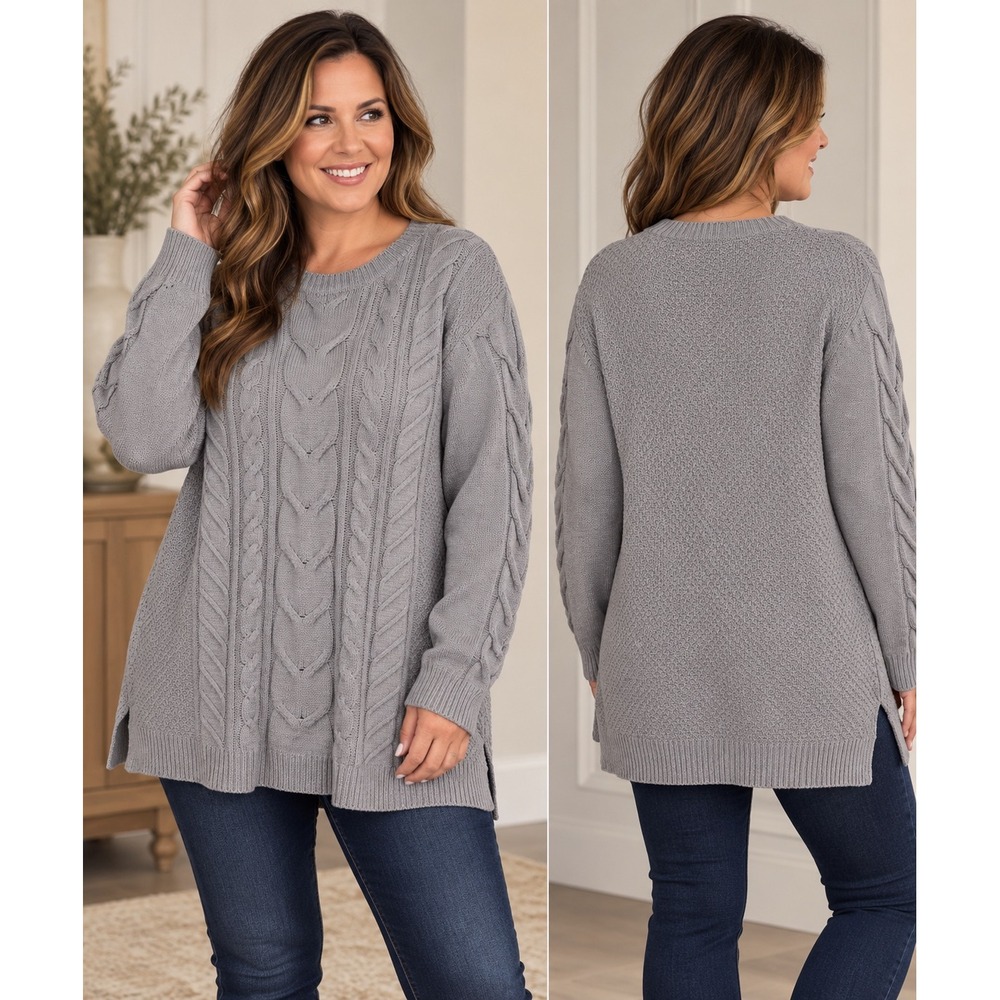 J. Jill Chenille Cable Knit Tunic Sweater Light Gray XL Tall Soft Cozy